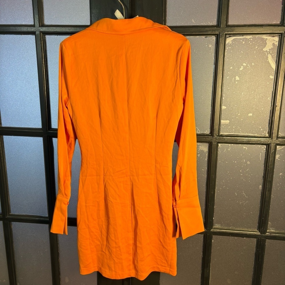 H&M Conscious Choice Orange Ruched Shirt Dress Small Button Front NWT - Picture 2 of 11